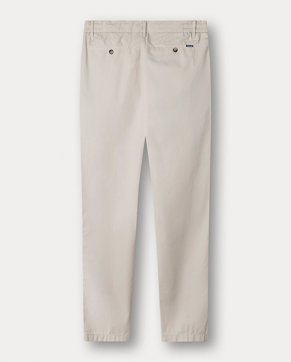Calças de Algodão Regular Fit com Cordões Bege-2