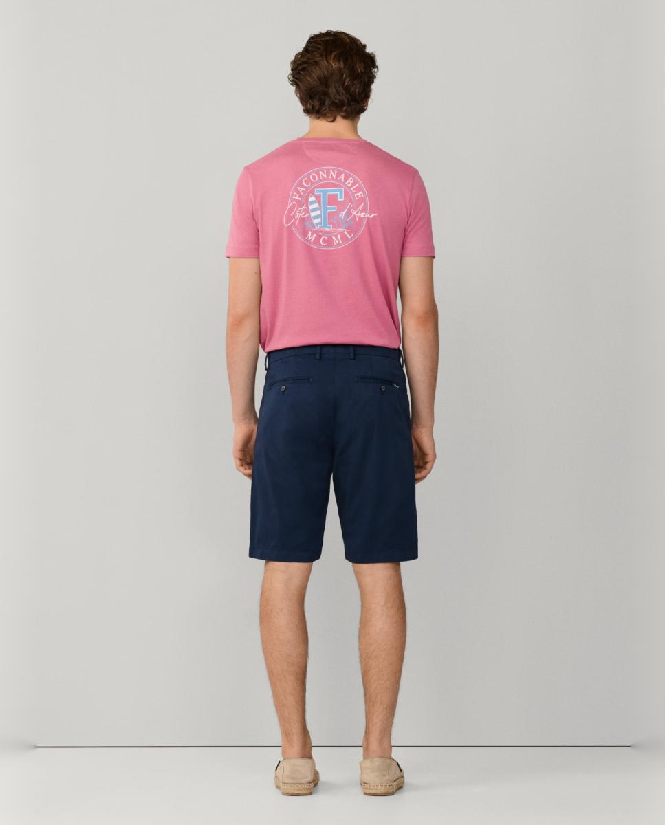 Bermuda de hombre lisa en algodón elástico - Façonnable - Azul marino Azul marino-3