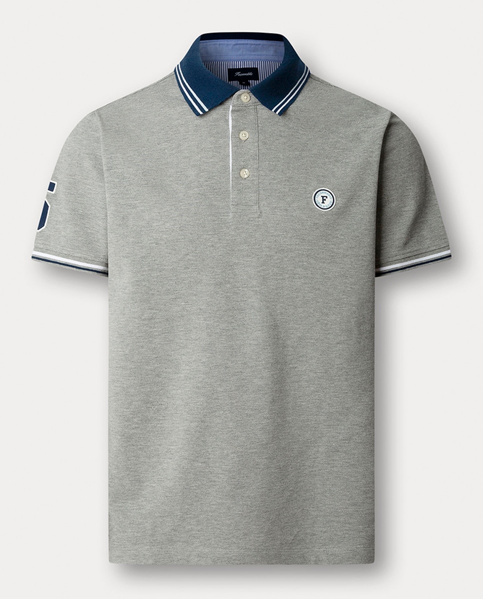Polo de Manga Curta Regular Fit com Insígnia de Silicone Cinzento-1