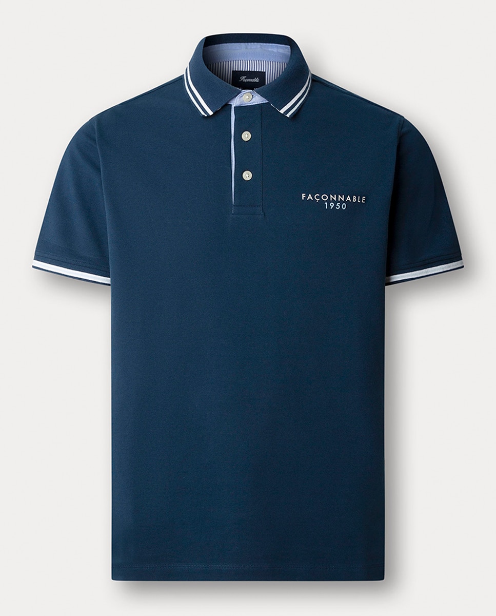 Polo Regular Fit de Manga Curta com Estampado no Peito Azul-marinho-1