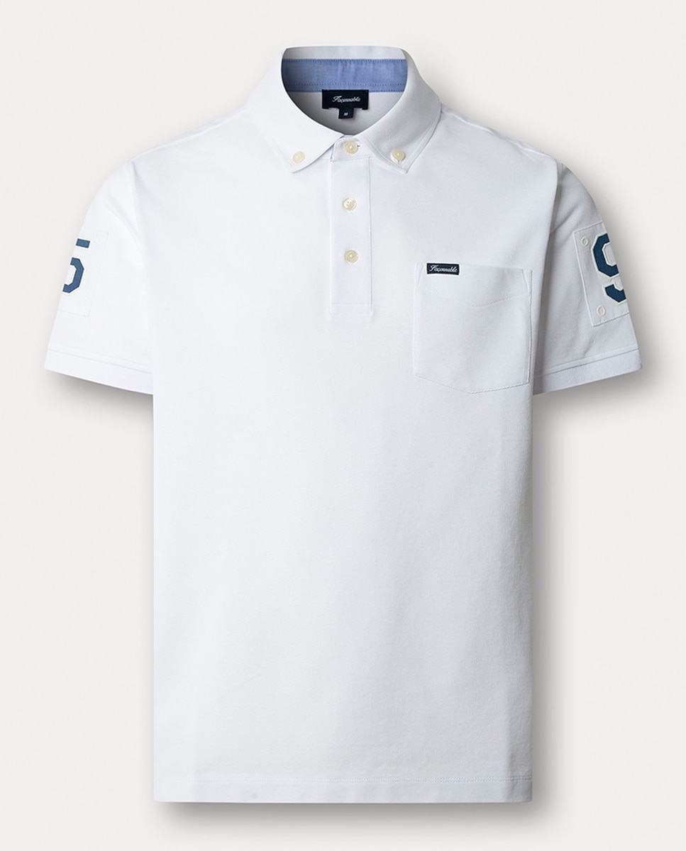 Polo de Manga Curta Regular Fit com Bolso e Remendos Branco-1