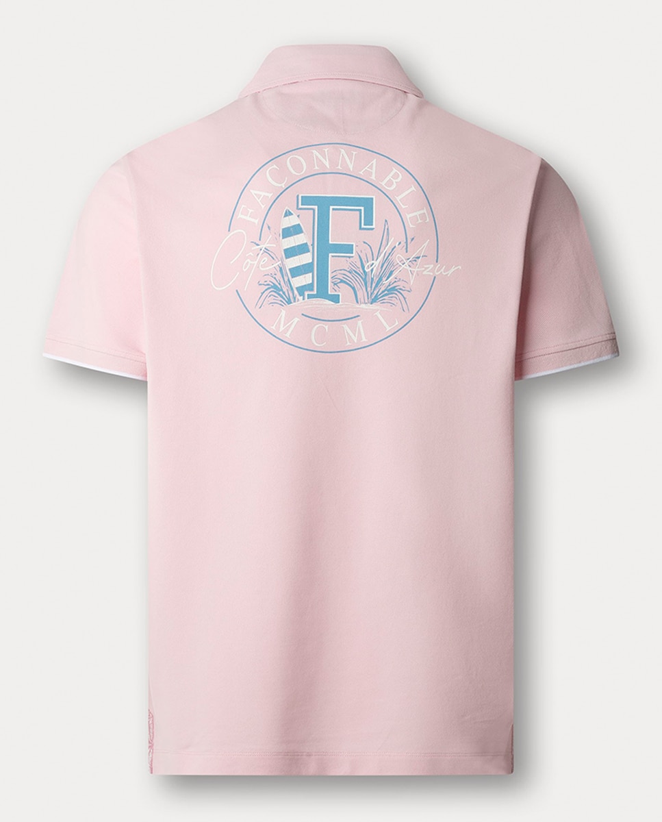 Polo Regular Fit com Manga Curta e Estampado Façonnable Côte d'Azur Rosa-2