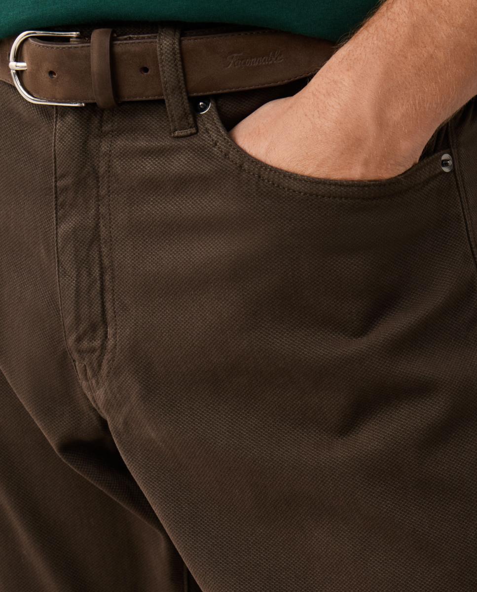Imagen 4 de Pantalón de hombre de 5 bolsillos en algodón elástico texturizado. - Façonnable - Marrón Marrón