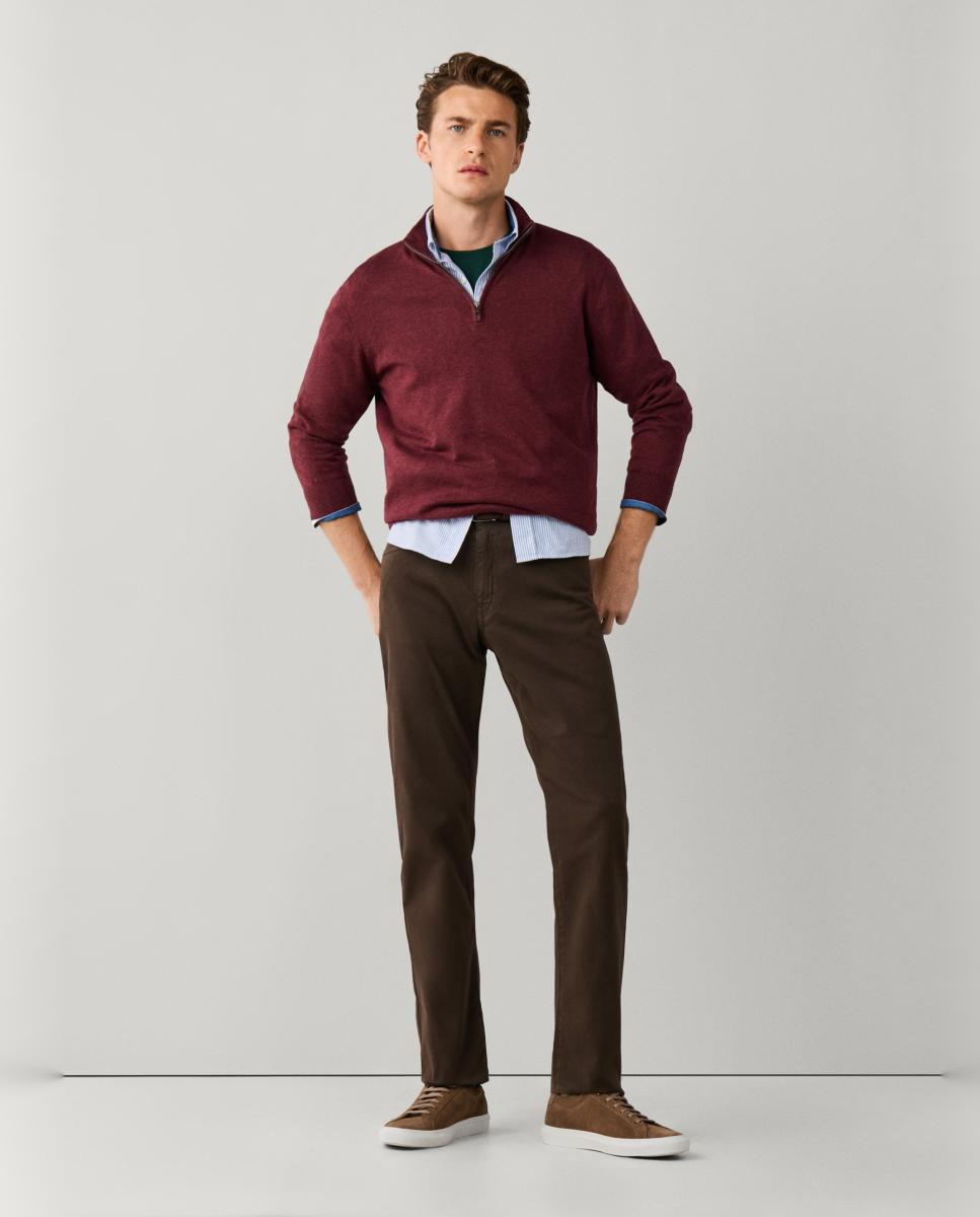 Imagen 7 de Pantalón de hombre de 5 bolsillos en algodón elástico texturizado. - Façonnable - Marrón Marrón