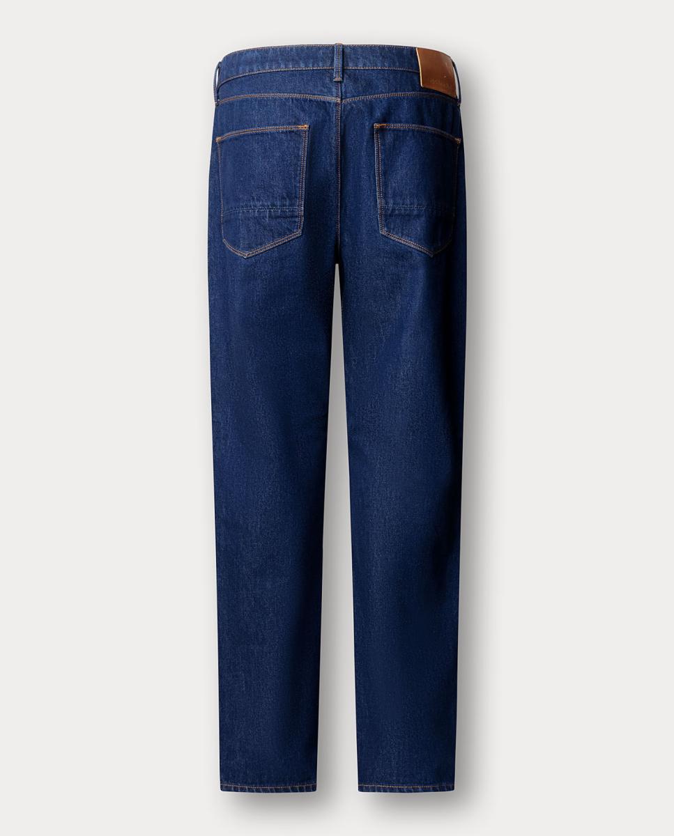 Calças Jeans de Corte Direito em Algodão com Lavagem. Azul-marinho-2
