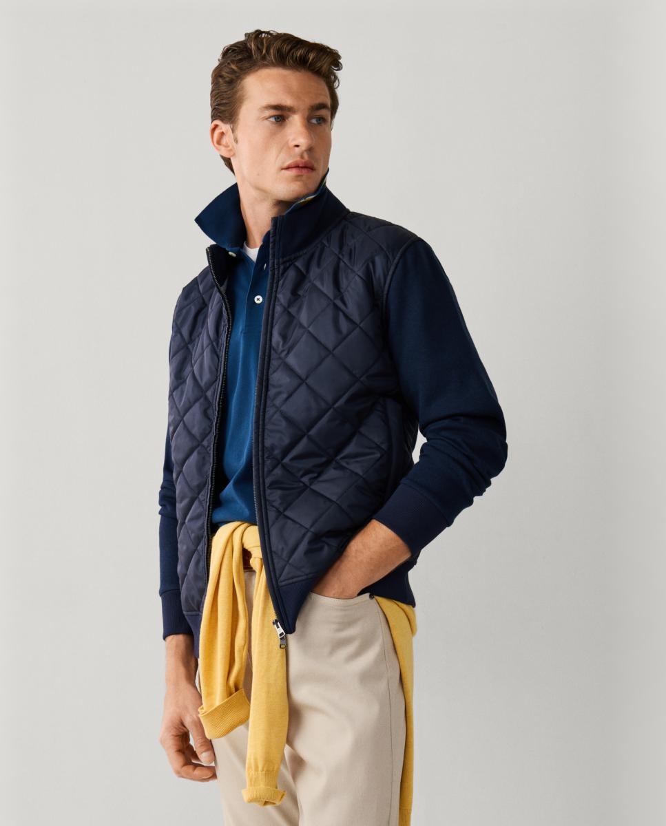Imagen 4 de Chaqueta híbrida para hombre con frontal acolchado y mangas de punto. - Façonnable - Azul marino Azul marino