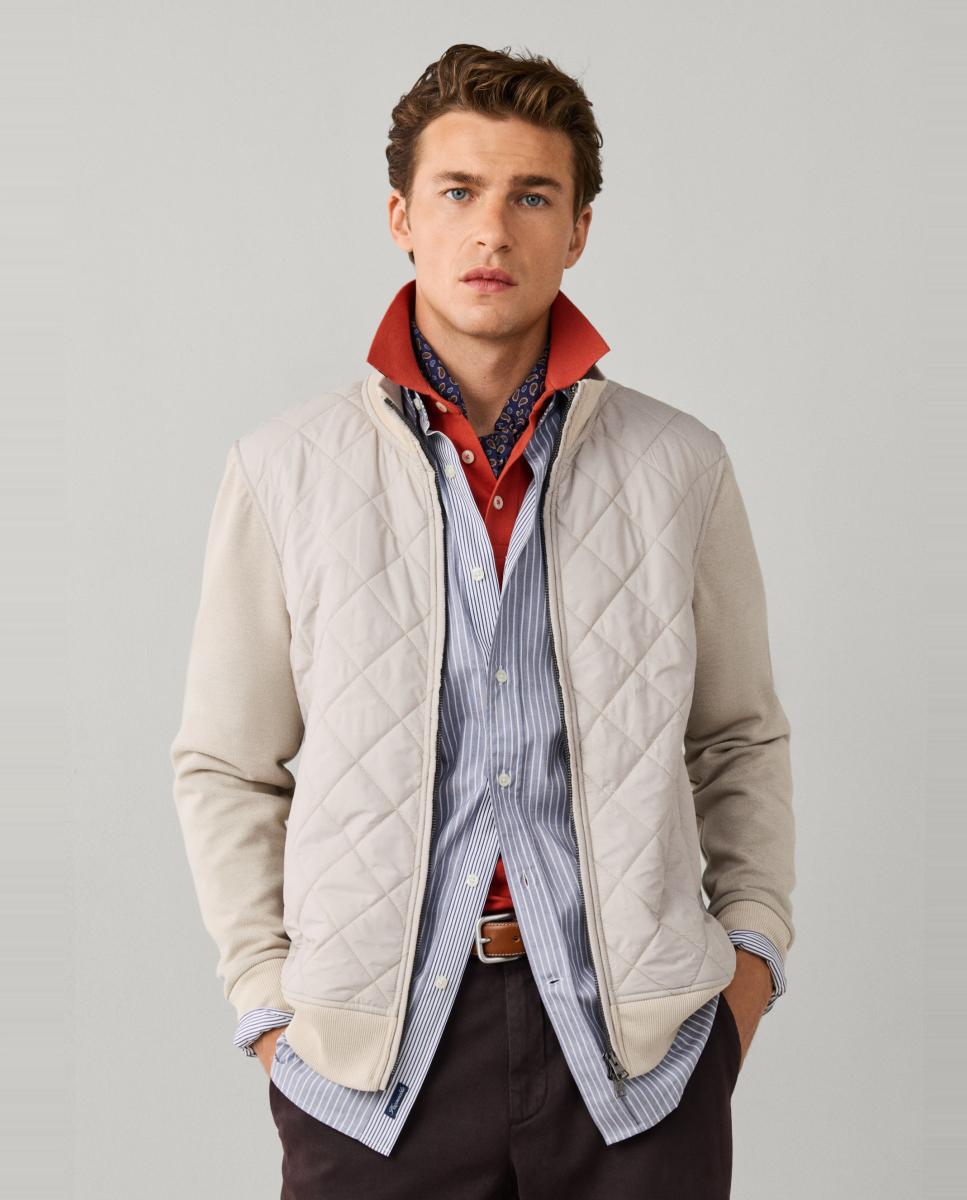 Imagen 3 de Chaqueta híbrida para hombre con frontal acolchado y mangas de punto. - Façonnable - Beige Beige
