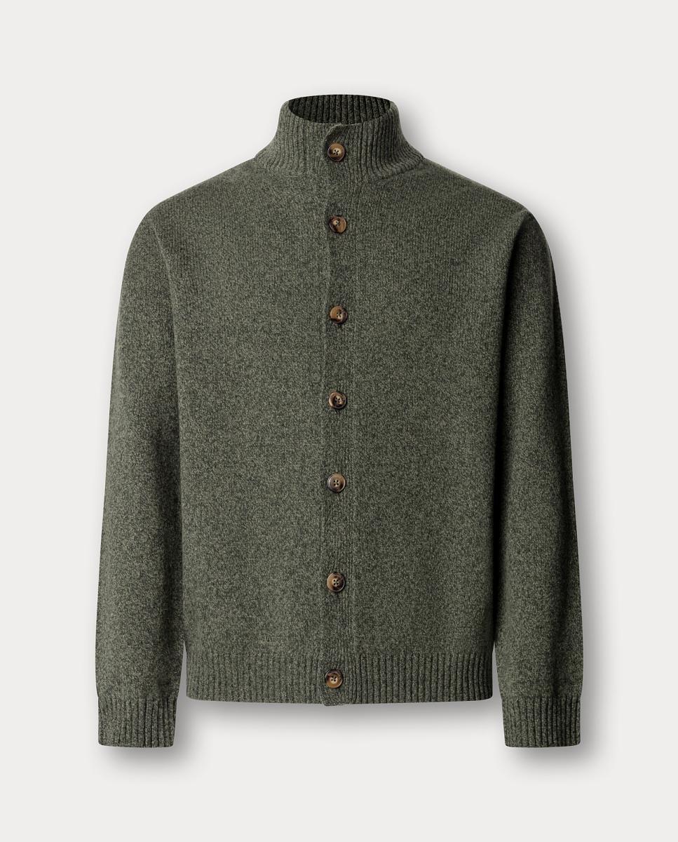 Imagem 0 de Cardigan em 100% Lã de Ovelha com Gola Alta e Botões.