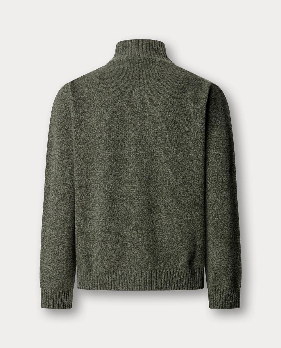 Cardigan em 100% Lã de Ovelha com Gola Alta e Botões. Verde-militar-2
