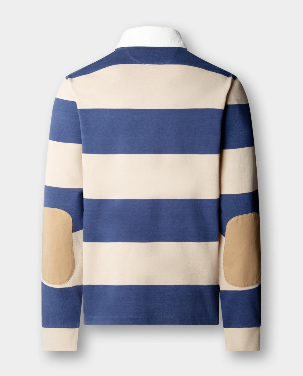 Polo de Rugby às Riscas de Manga Comprida em Jersey de Algodão Bege-2