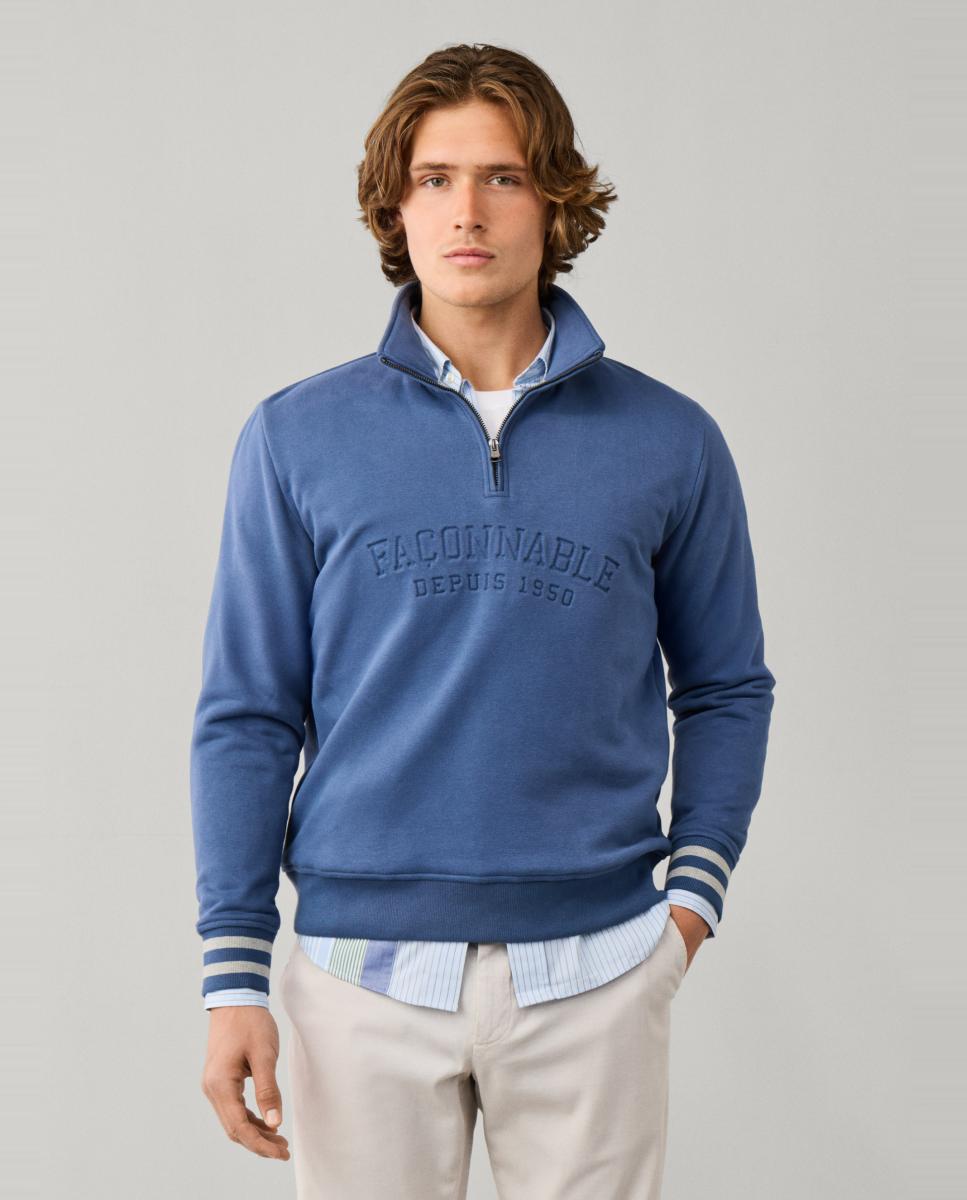FACONNABLE - Sudadera de hombre con media cremallera y diseño de estilo universitario..