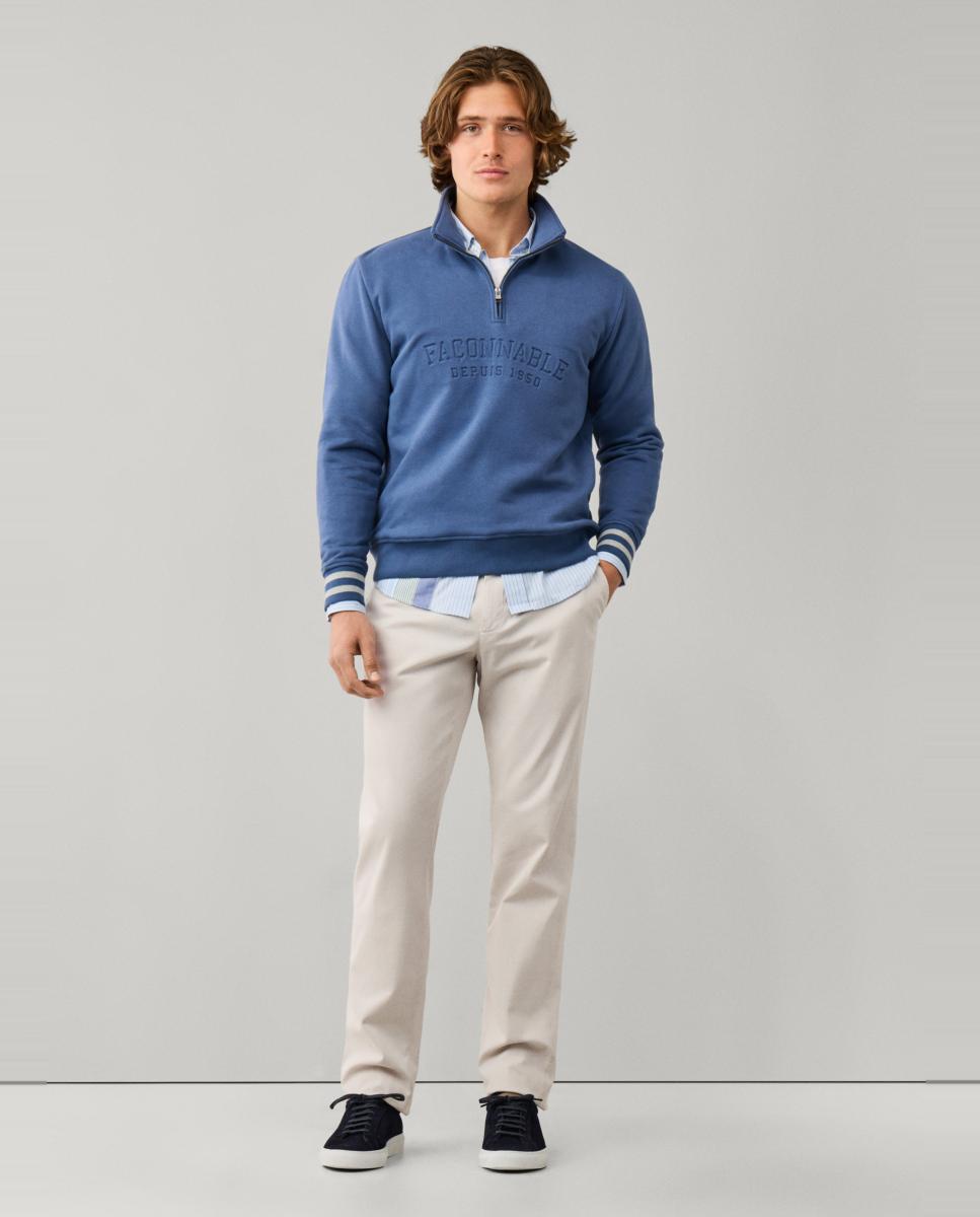 Imagen 5 de Sudadera de hombre con media cremallera y diseño de estilo universitario. - Façonnable - Azul índigo Azul índigo
