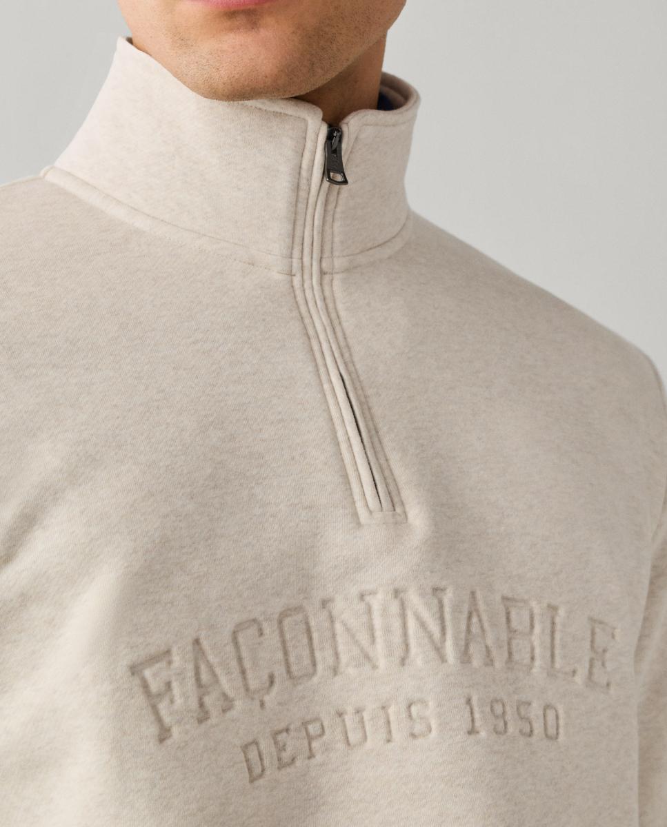 Imagen 3 de Sudadera de hombre con media cremallera y diseño de estilo universitario. - Façonnable - Beige Beige