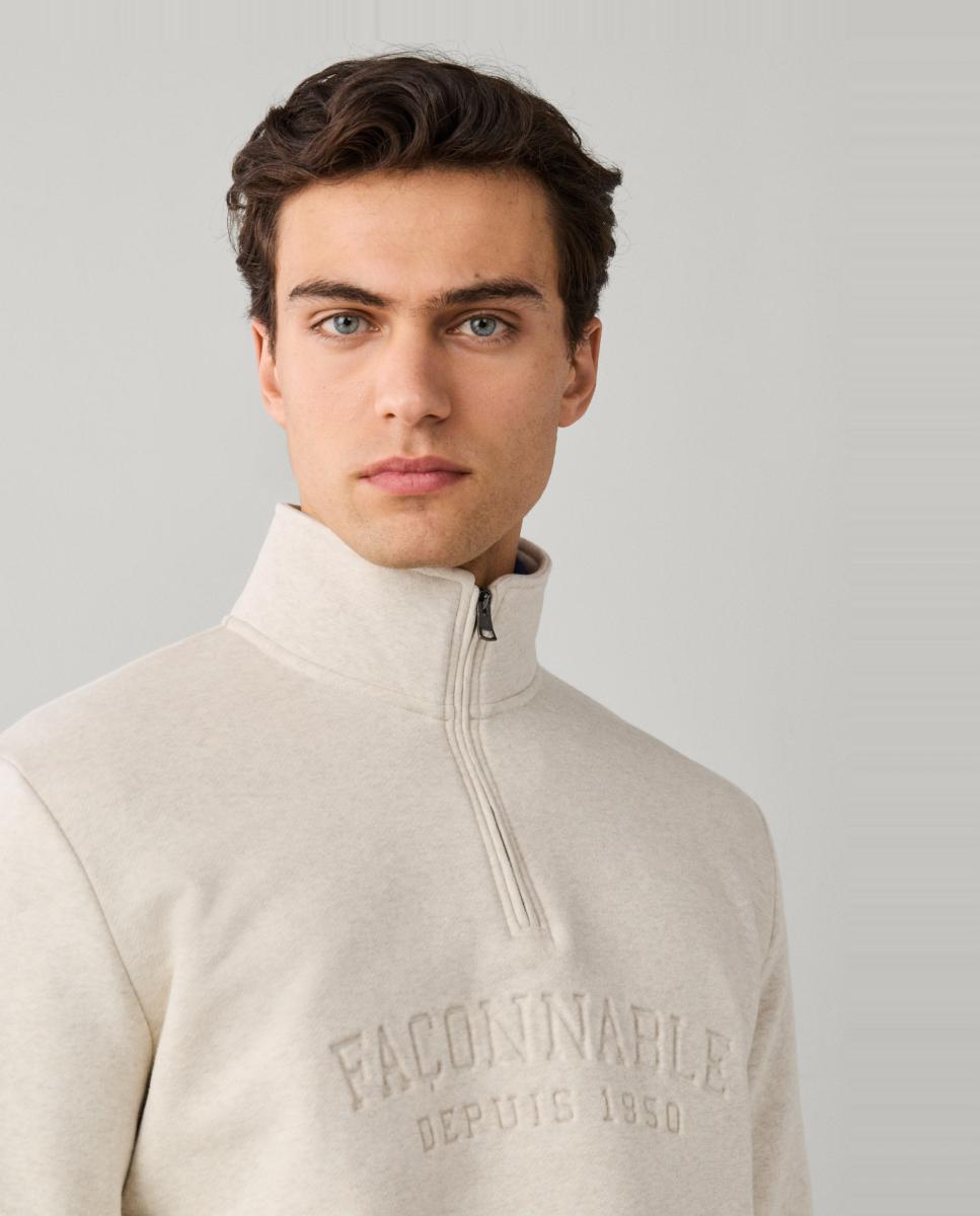 Imagen 4 de Sudadera de hombre con media cremallera y diseño de estilo universitario. - Façonnable - Beige Beige
