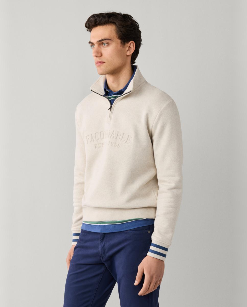 Imagen 5 de Sudadera de hombre con media cremallera y diseño de estilo universitario. - Façonnable - Beige Beige