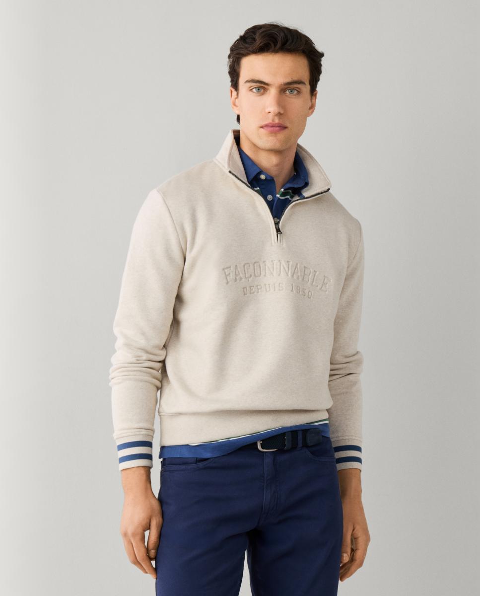 Imagen 6 de Sudadera de hombre con media cremallera y diseño de estilo universitario. - Façonnable - Beige Beige