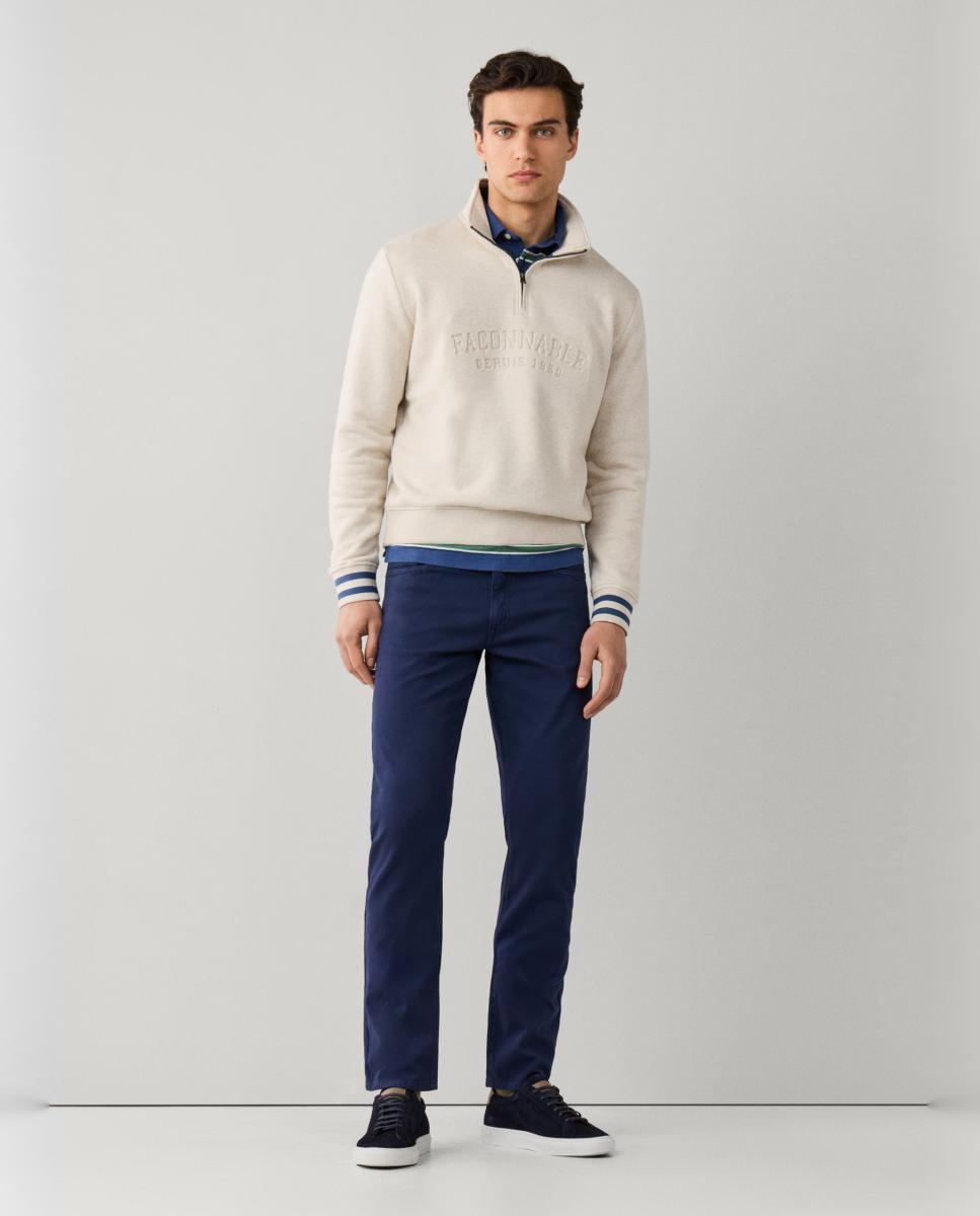Imagen 9 de Sudadera de hombre con media cremallera y diseño de estilo universitario. - Façonnable - Beige Beige
