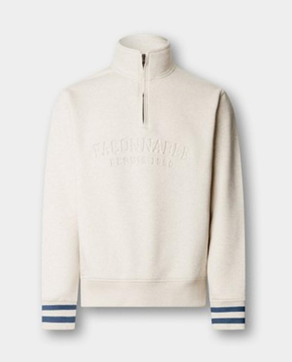 Imagen 7 de Sudadera de hombre con media cremallera y diseño de estilo universitario. - Façonnable - Beige Beige