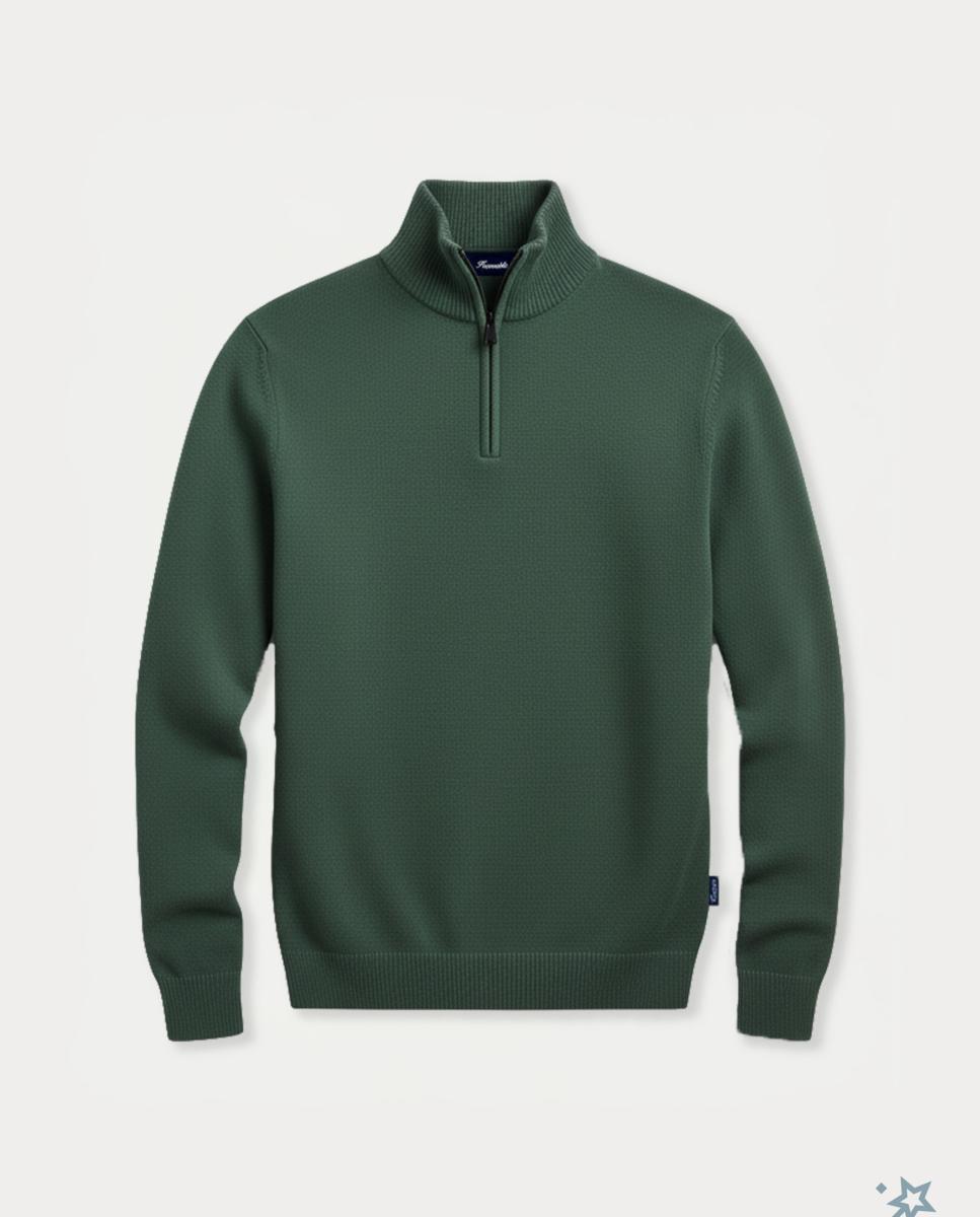Imagen 1 de Jersey de hombre en algodón con media cremallera y cuello alto. Verde