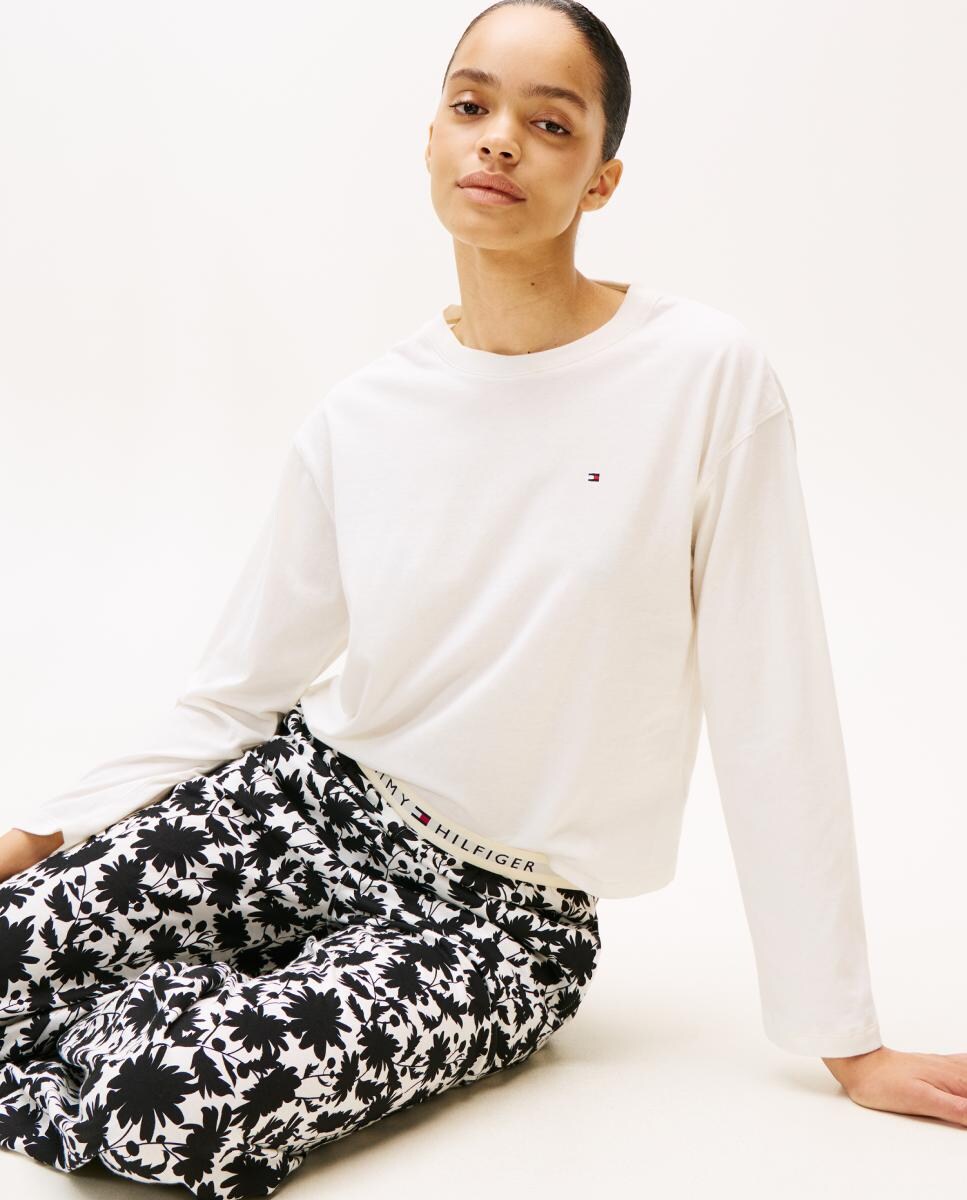 Conjunto de Pijama de Manga Comprida com Calças Estampadas e Cós com Logótipo Multicolor-4