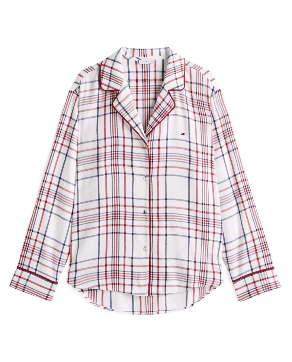 Conjunto de Pijama aos Quadrados e Pantufas a Condizer Vermelho-5