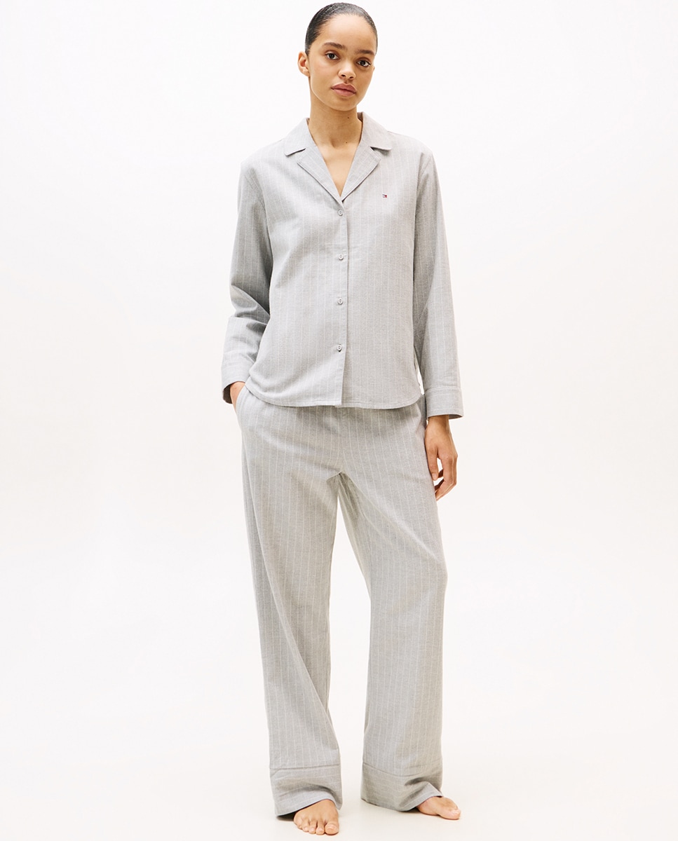 Conjunto de Pijama às Riscas com Camisa e Calças Cinzento-1