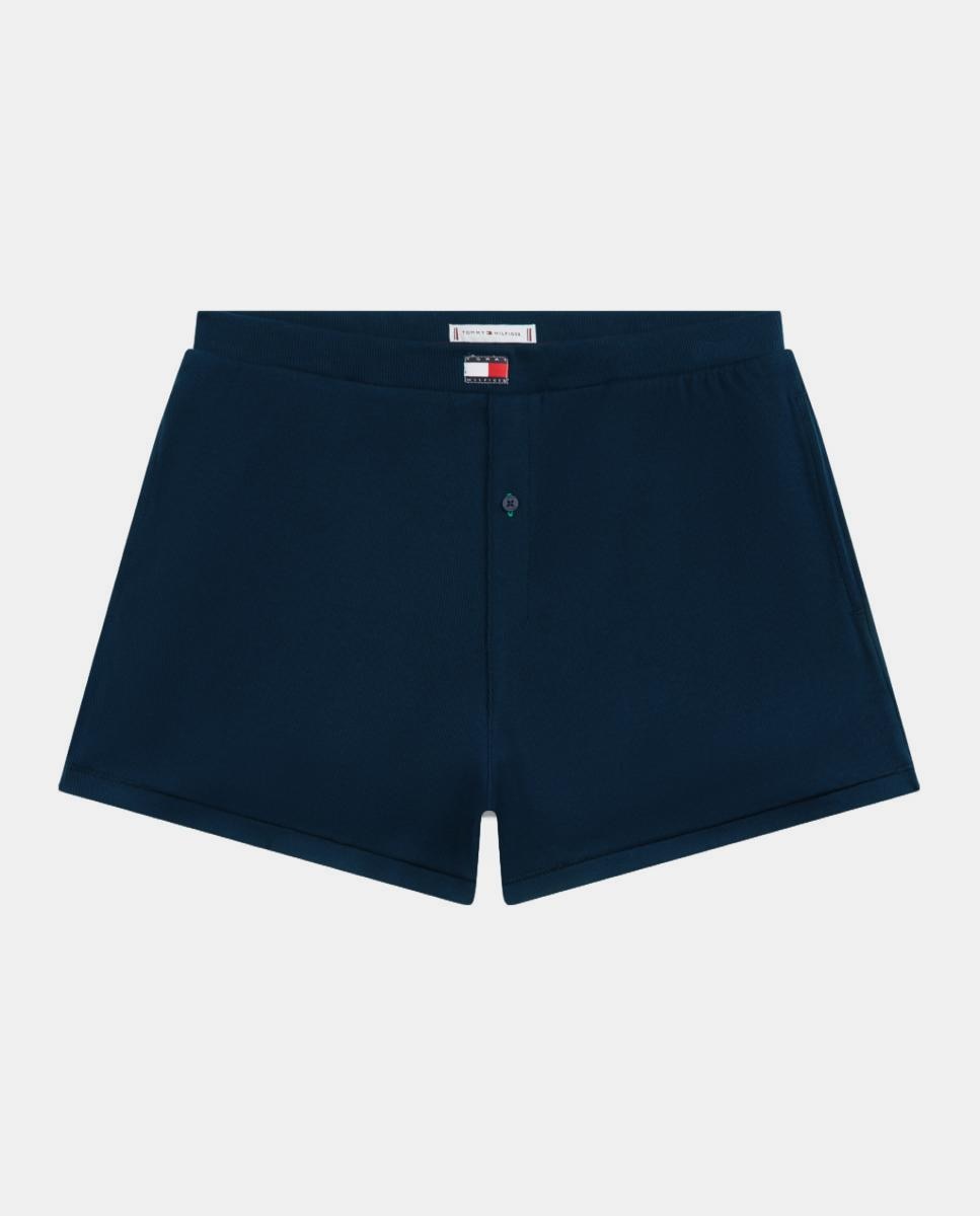 Calções Clássicos Canelados com Nó no Cós Azul-marinho-5