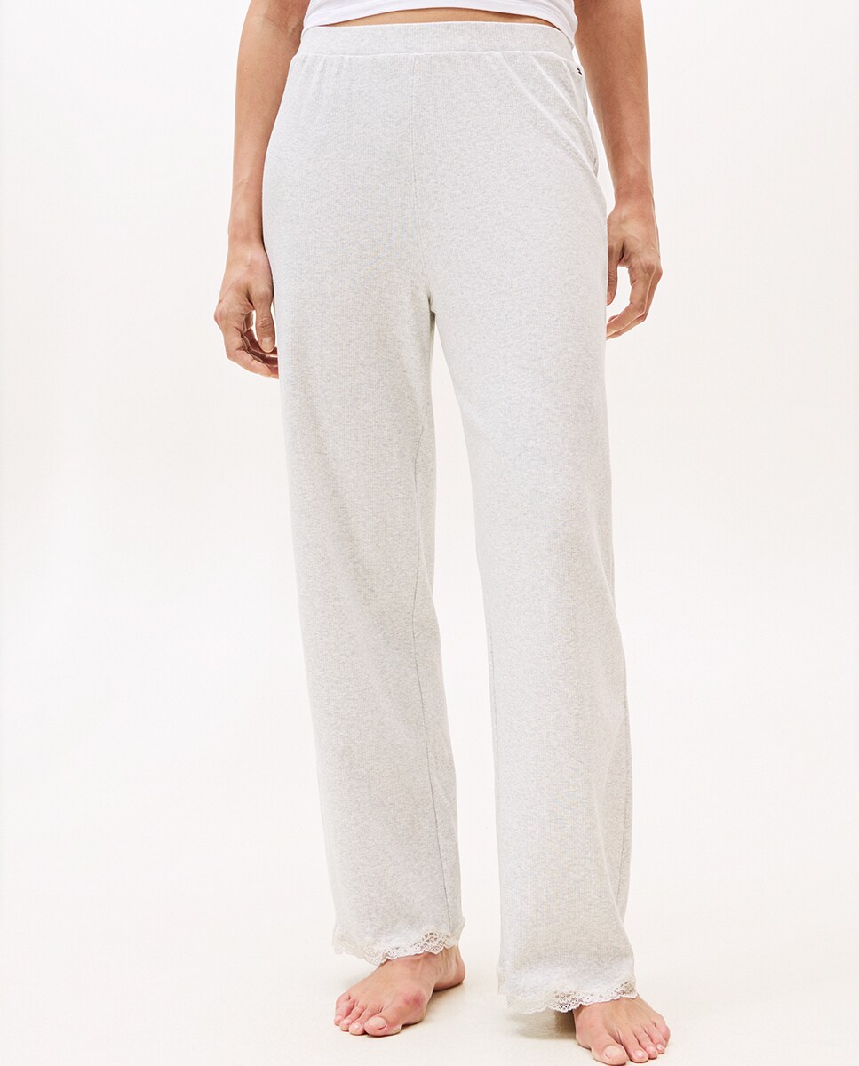Calças de Pijama com Detalhes de Renda Cinzento-claro-2
