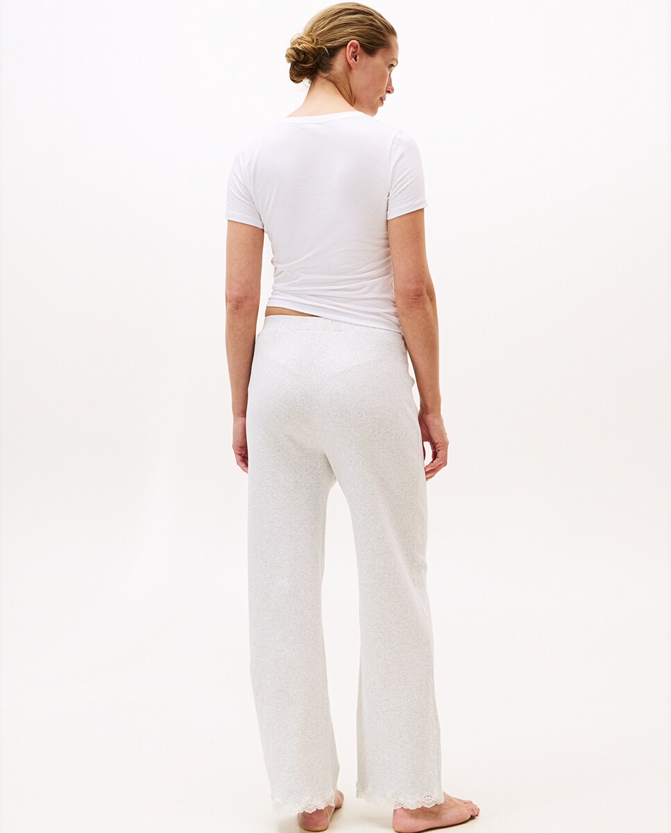 Calças de Pijama com Detalhes de Renda Cinzento-claro-3