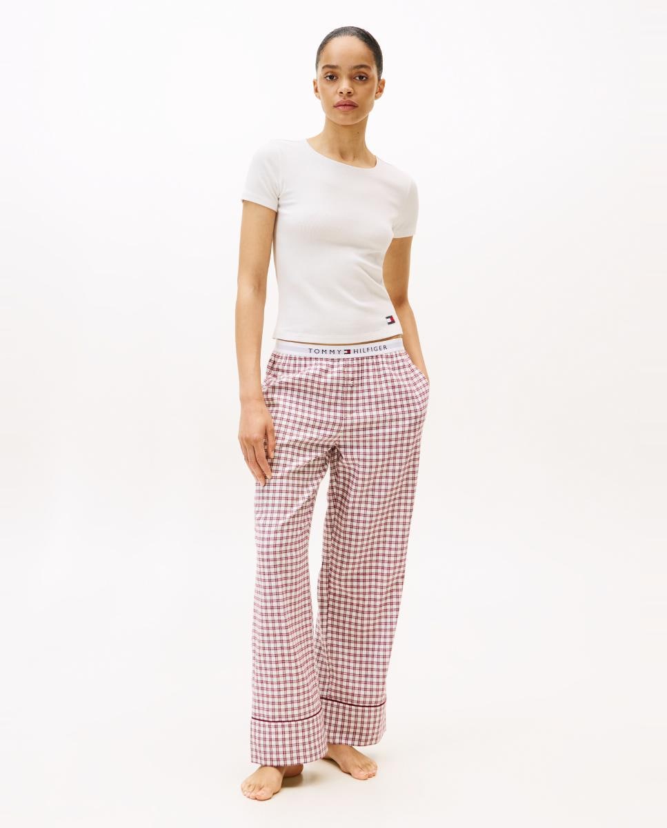 Calças de Pijama aos Quadrados com Cós com Logótipo Branco-1