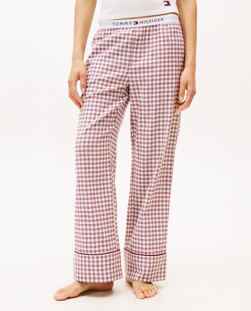 Calças de Pijama aos Quadrados com Cós com Logótipo Branco-2
