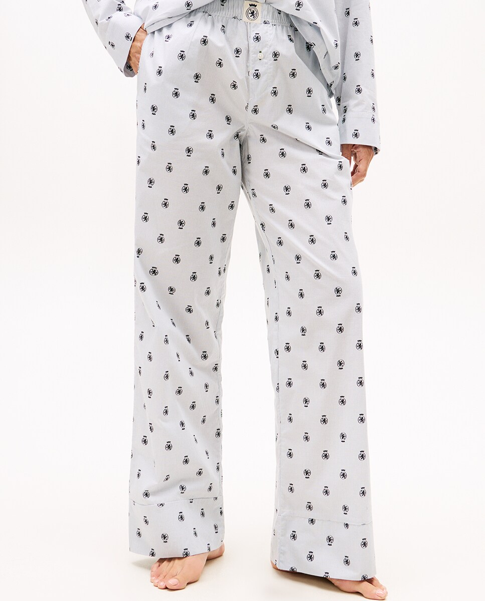 Calças de Pijama com Estampado Clássico Azul-claro-2