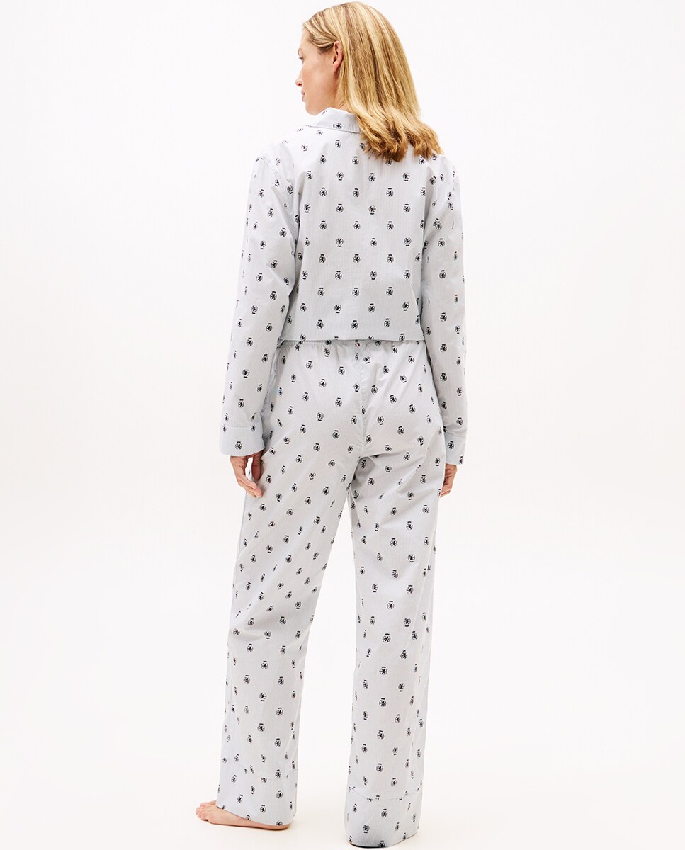 Calças de Pijama com Estampado Clássico Azul-claro-3