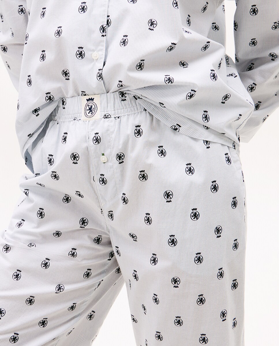 Calças de Pijama com Estampado Clássico Azul-claro-4