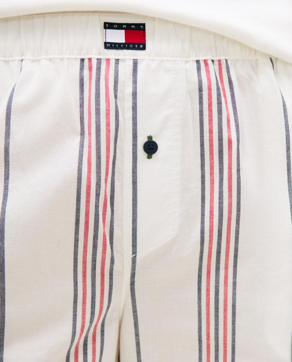 Calças de Popelina às Riscas Vermelho-4