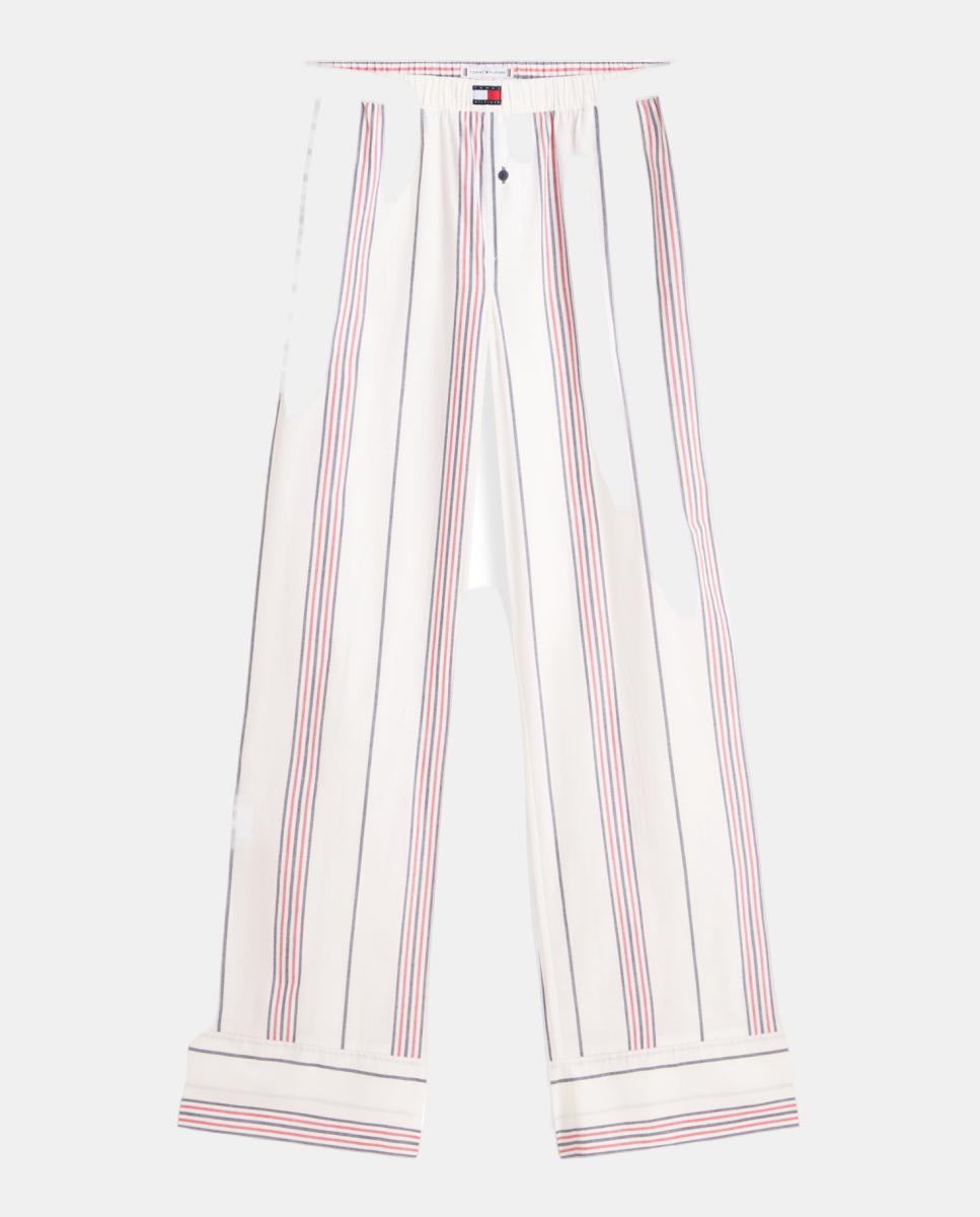 Calças de Popelina às Riscas Vermelho-5