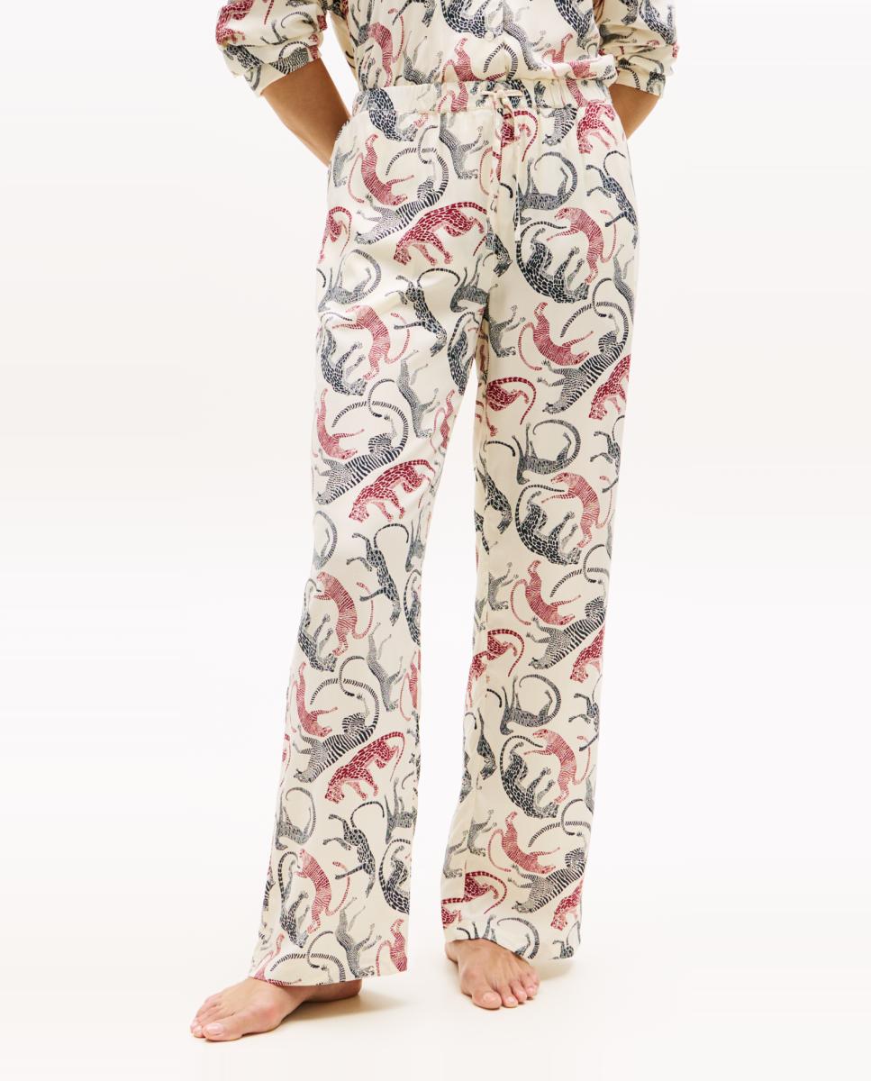 Calças de Viscose com Estampado Floral Bege-2