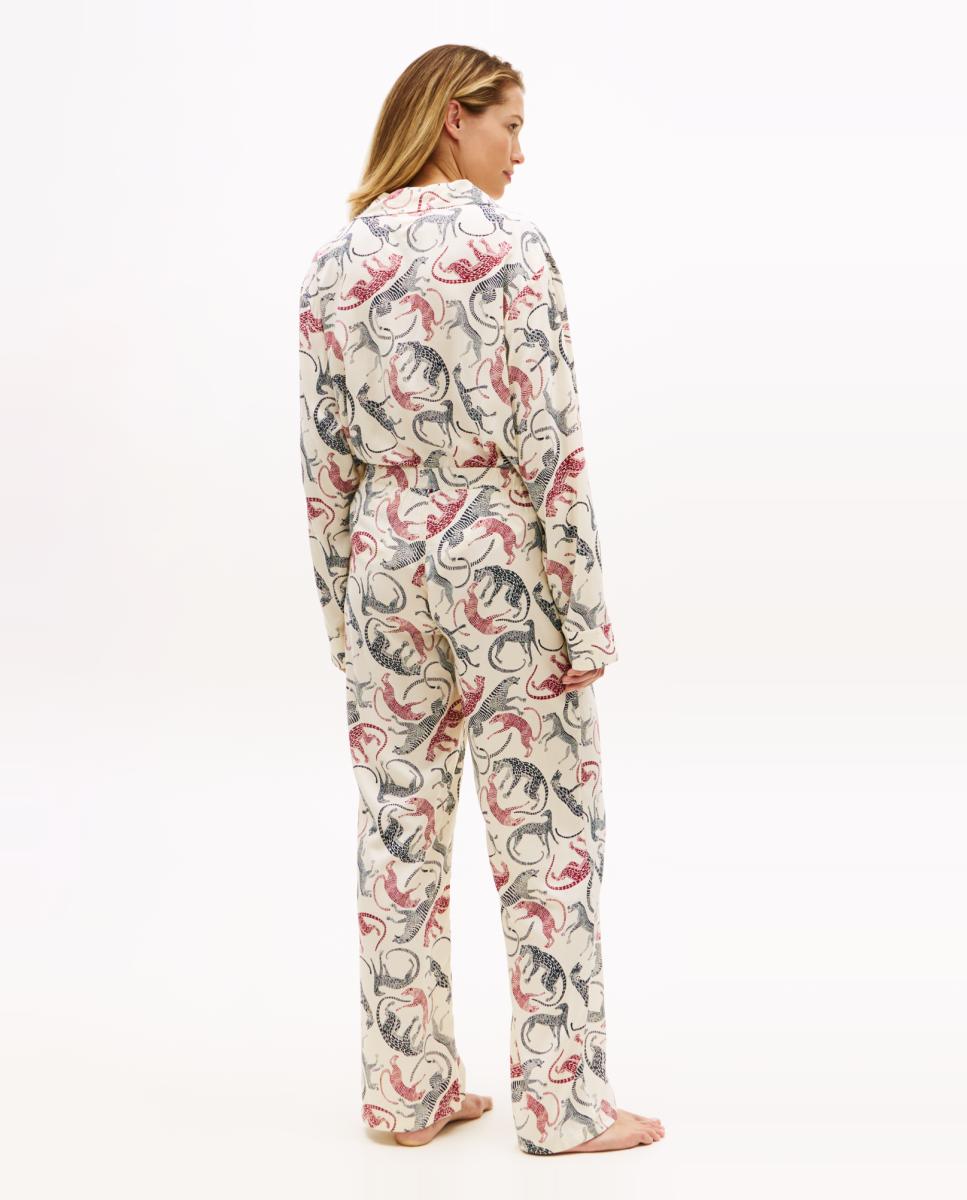 Calças de Viscose com Estampado Floral Bege-3