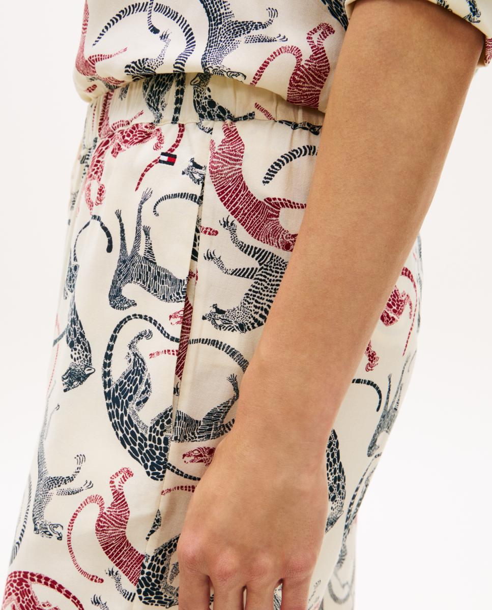 Calças de Viscose com Estampado Floral Bege-4