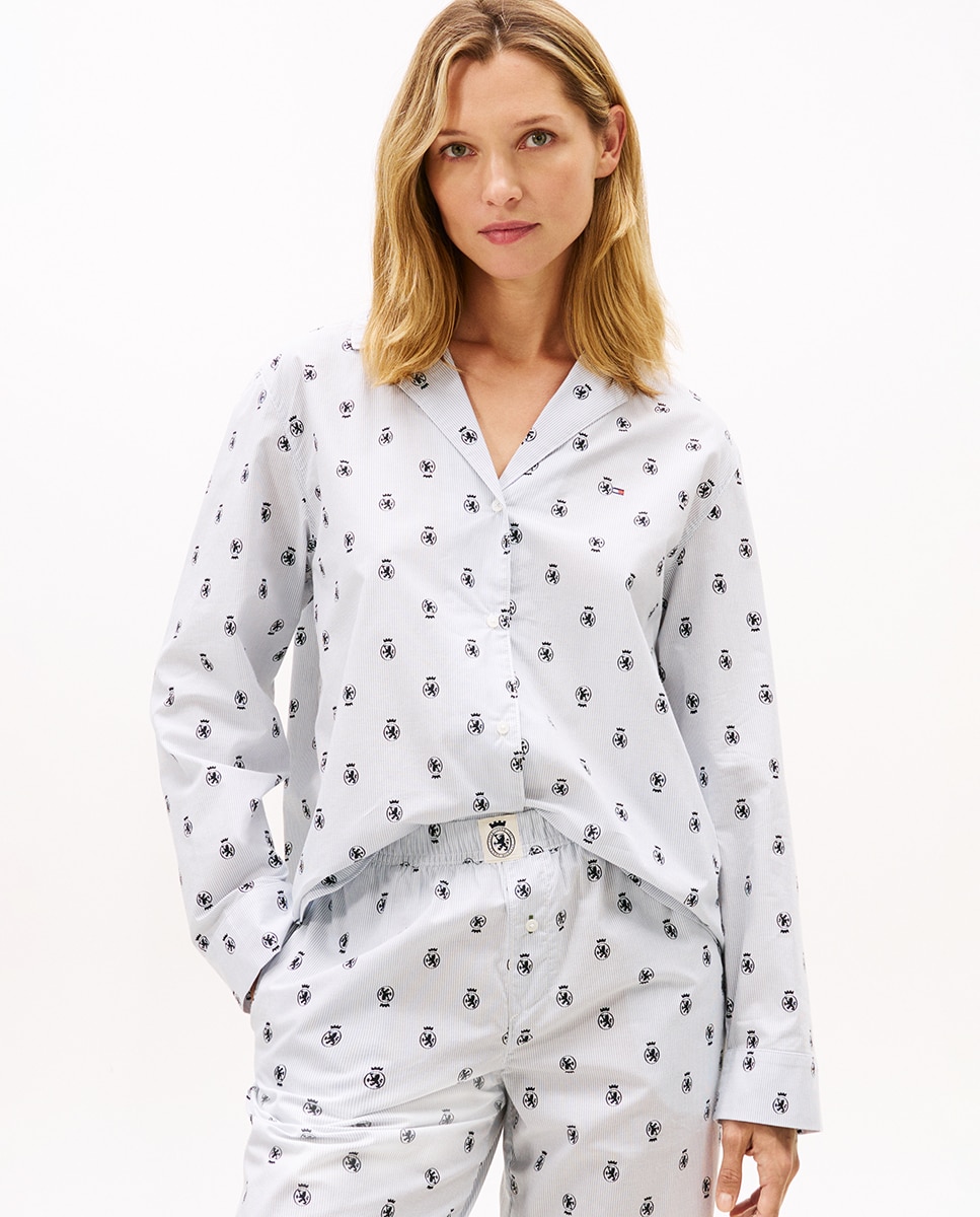 Camisa de Pijama com Estampado Clássico Azul-claro-1