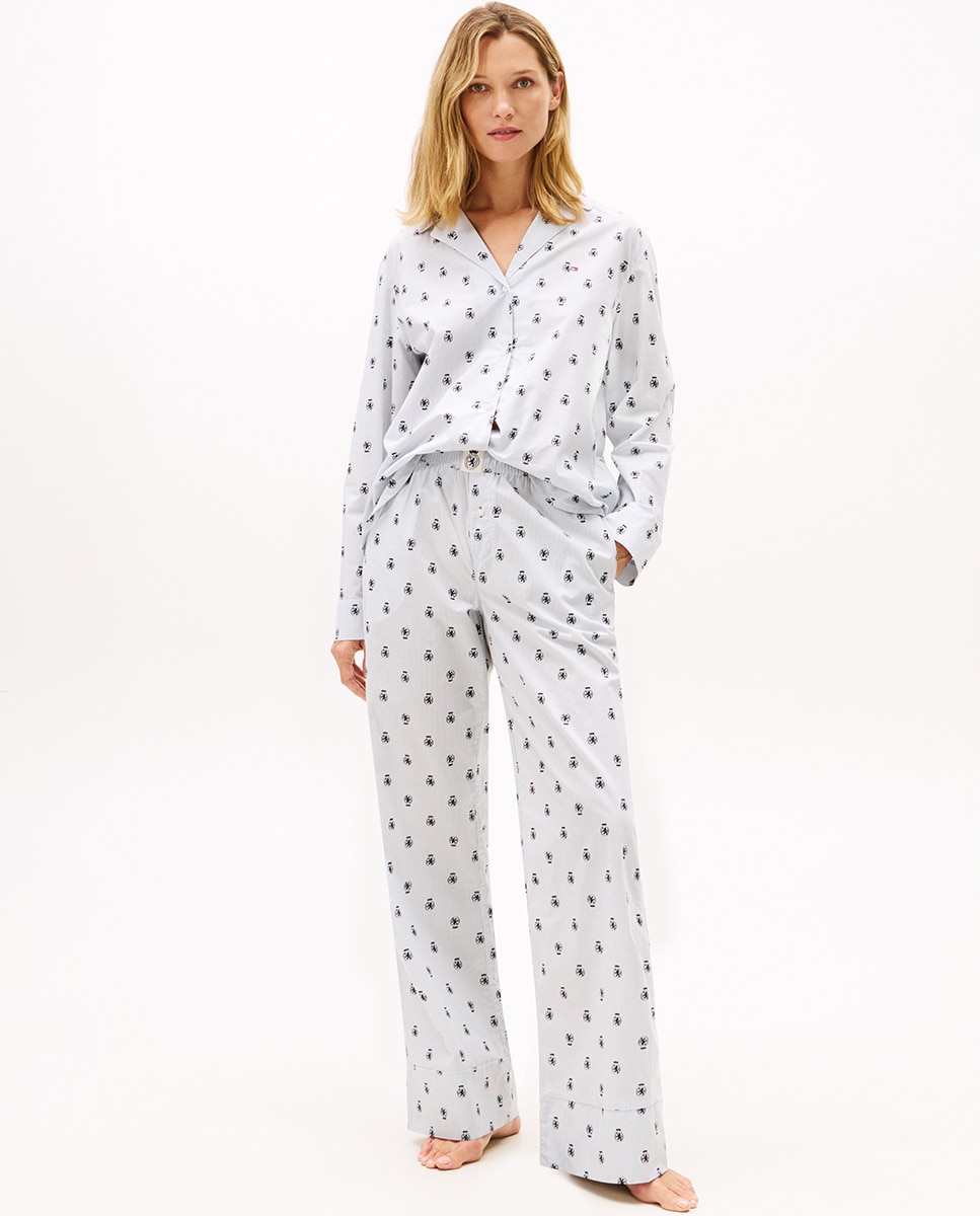 Camisa de Pijama com Estampado Clássico Azul-claro-4