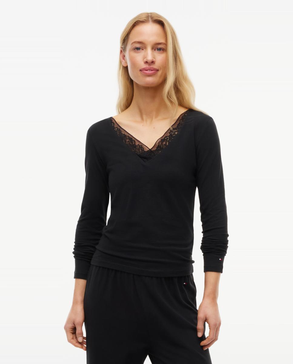 Top de Manga Larga con Encaje - Tommy Hilfiger - Negro Negro-1
