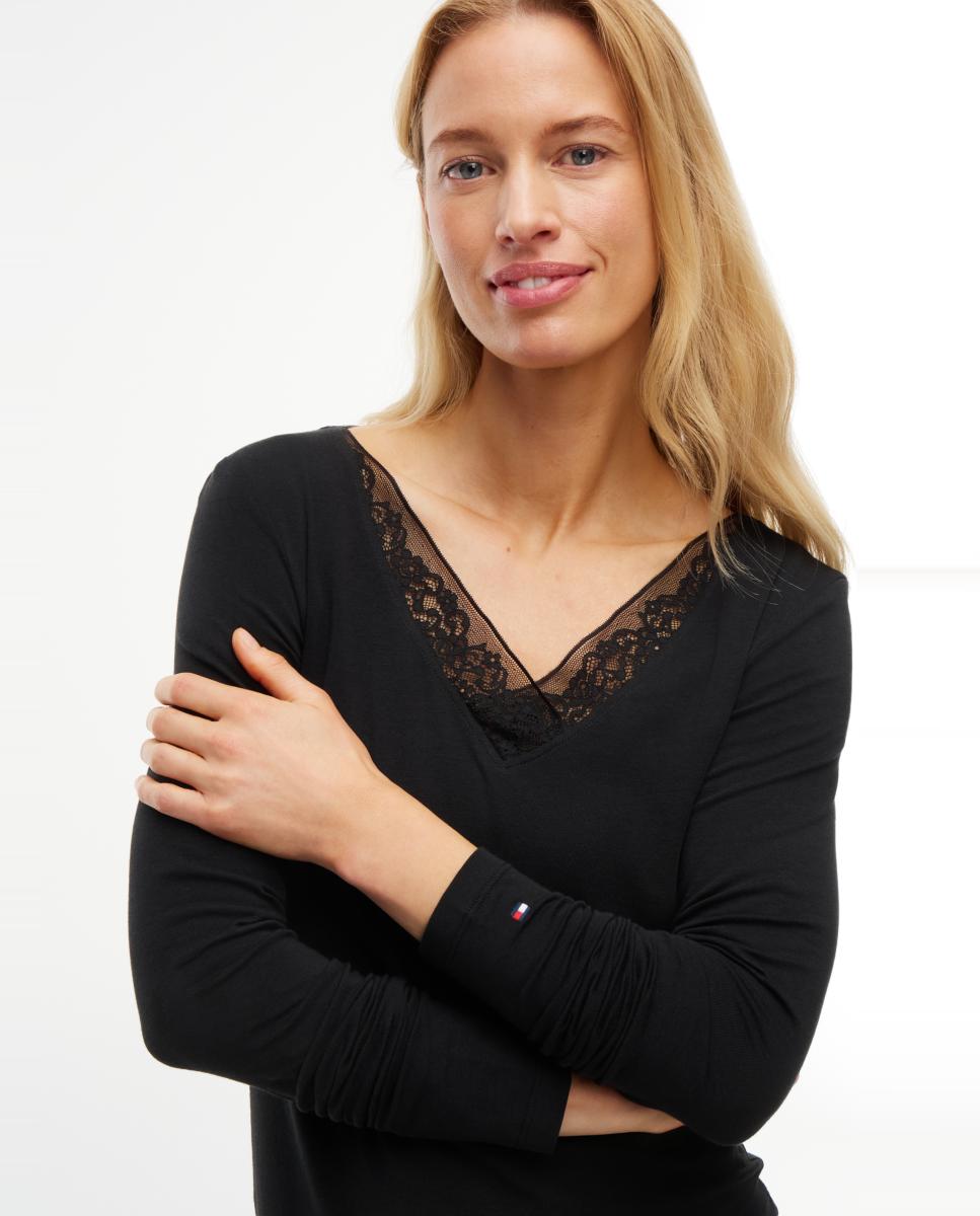 Top de Manga Larga con Encaje - Tommy Hilfiger - Negro Negro-2