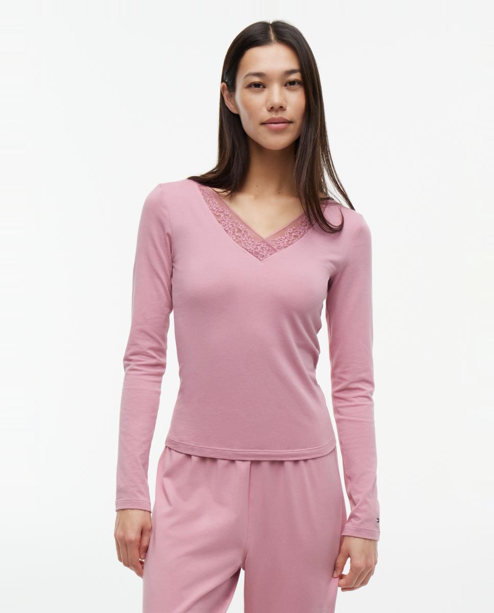 Top de Manga Larga con Encaje - Tommy Hilfiger - Rosa Rosa-1