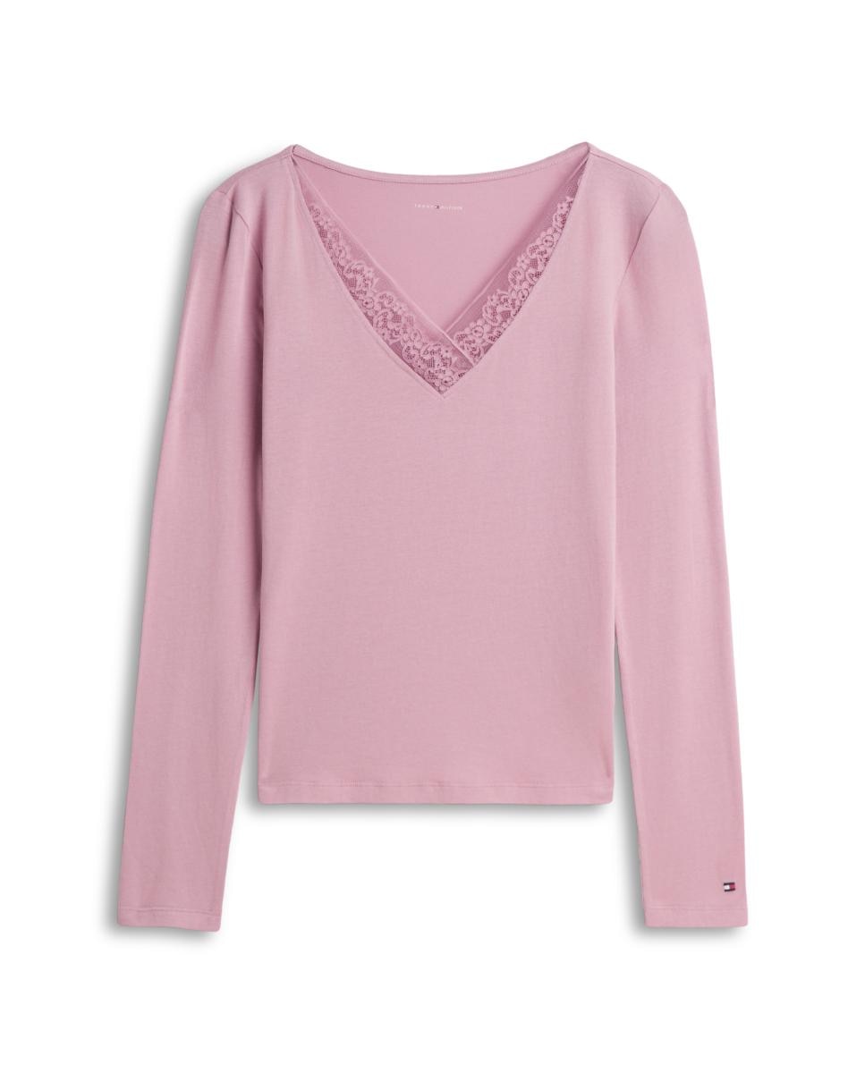 Top de Manga Larga con Encaje - Tommy Hilfiger - Rosa Rosa-4