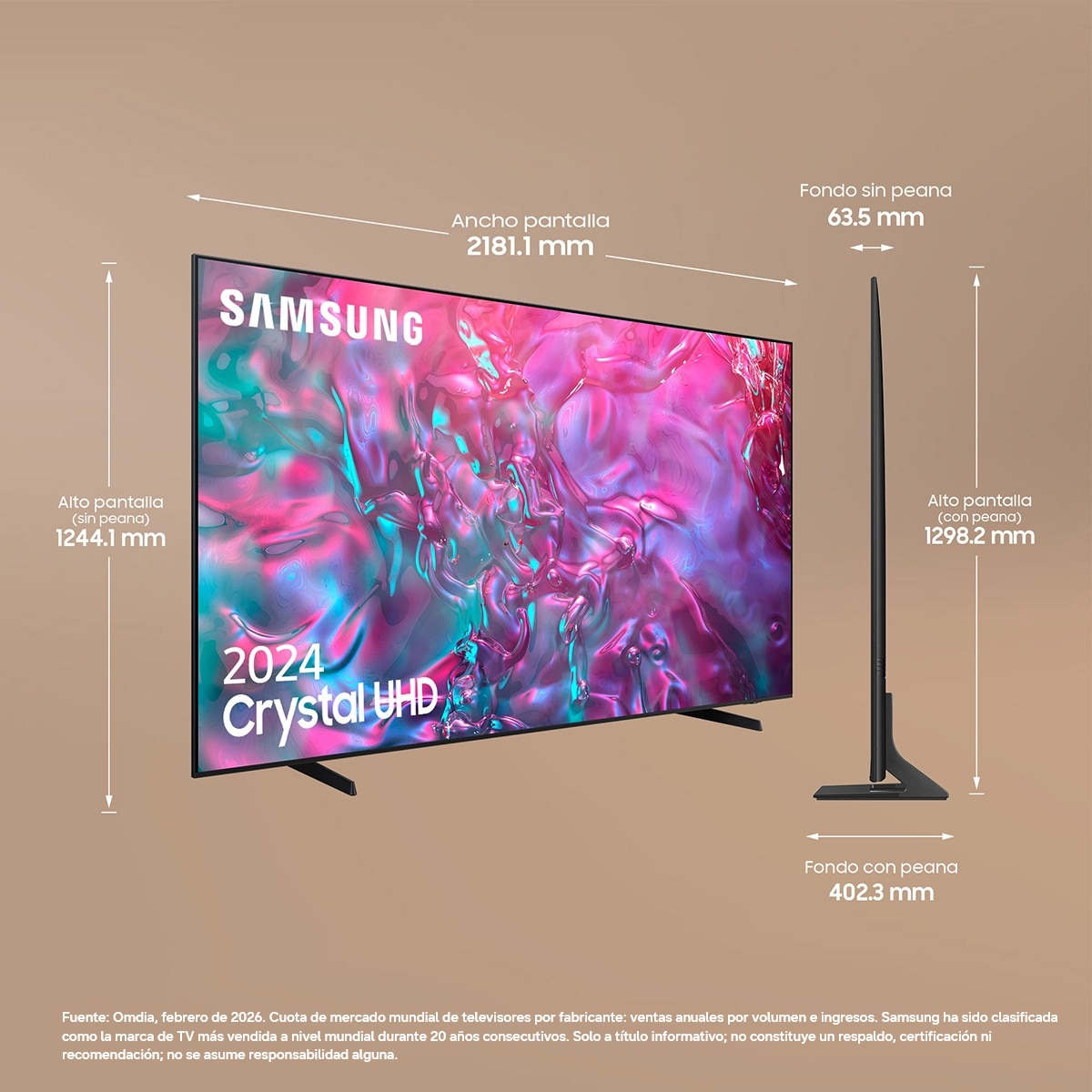Imagen 2 de TV LED 248cm (98") Samsung TU98DU9005KXXC UHD 4K Upscalling Smart TV (Reacondicionado Grado D) - Negro Negro