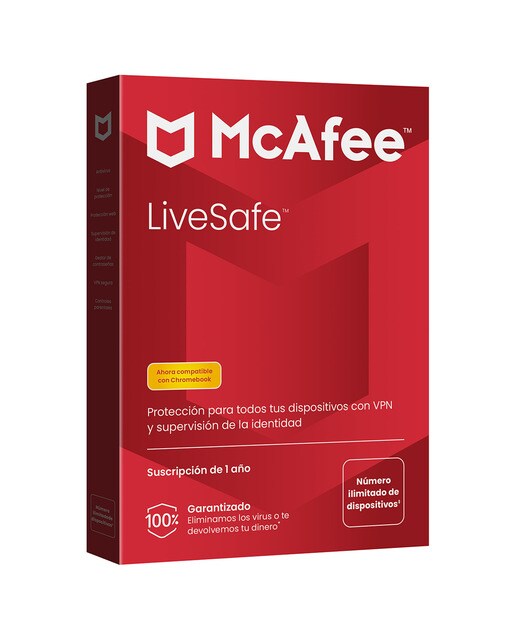 Imagen 0 de McAfee LiveSafe, Antivirus y seguridad en Internet, dispositivos ilimitados (Windows/Mac/Android/iOS), Suscripción de 1 año