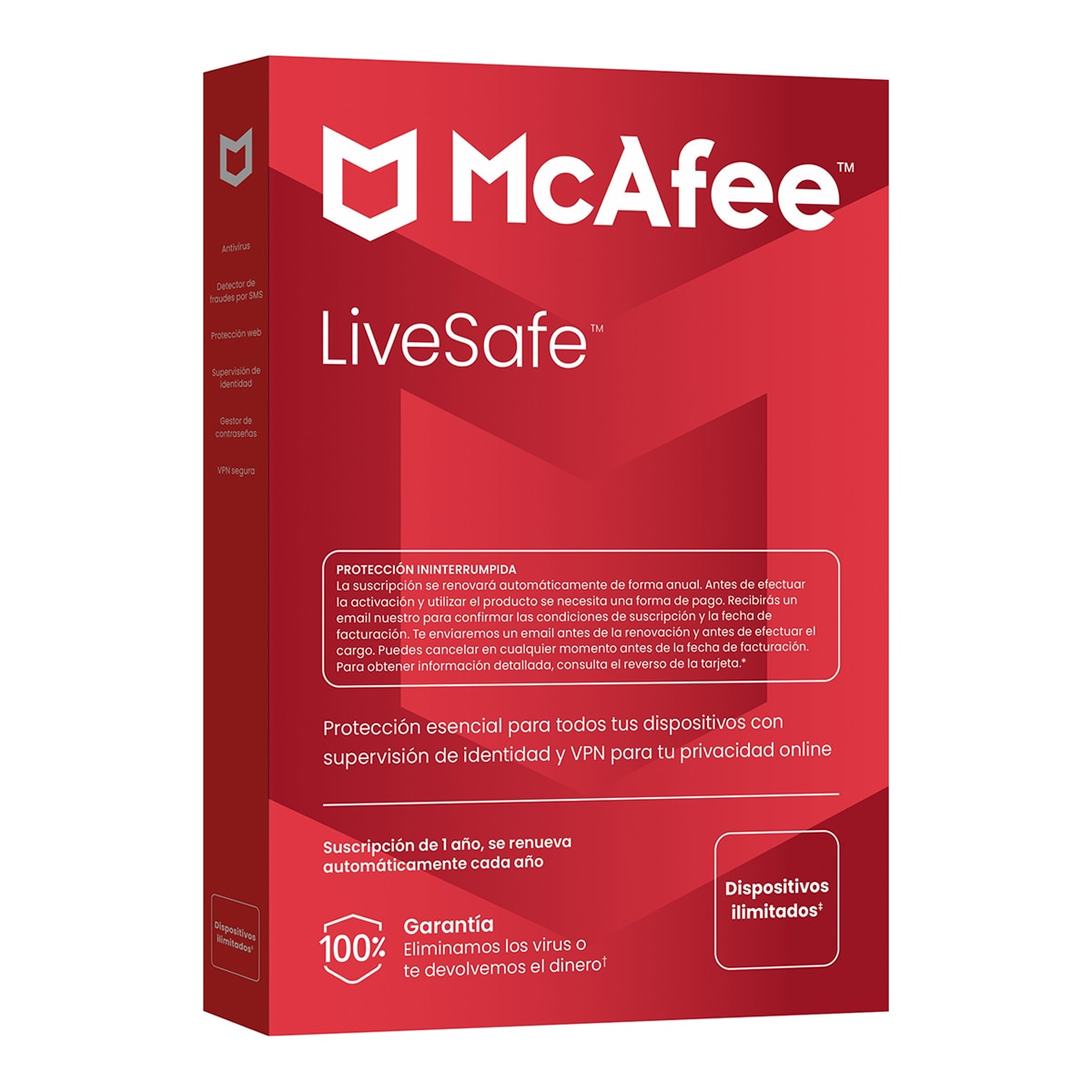 Imagen 0 de McAfee LiveSafe, Dispositivos ilimitados, 1 año de suscripción, se renueva automáticamente cada año