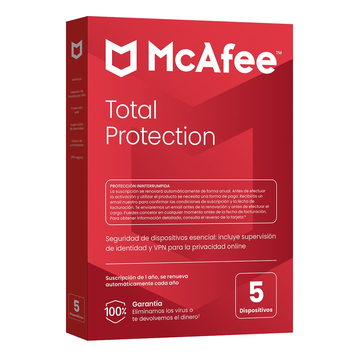 Imagen 0 de McAfee Total Protection, 5 dispositivos (Windows/Mac/Android/iOS/ChromeOS) - Suscripción de 1 año,  se renueva automáticamente cada año