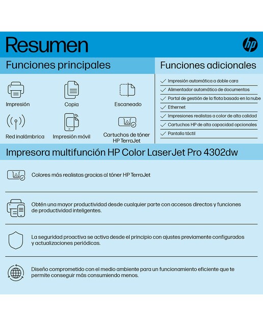 Impresora Multifunción HP color LaserJet Pro 4302dw Wi-Fi Blanco / Azul-4